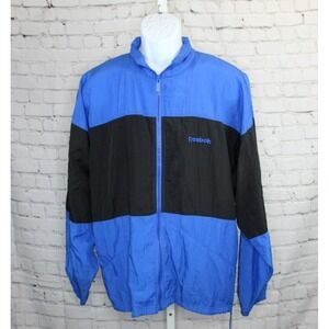 Vintage Reebok Windbreaker Men's Medium Blue Black Full Zip Embroidered